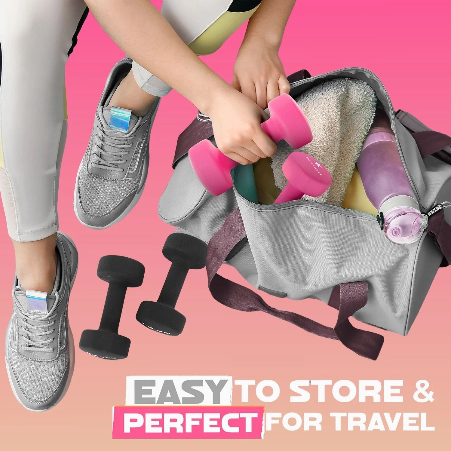 13LBS Set of 2 Neoprene Coated Dumbbells, Pair of Hand Weights for Women, Various Weight Options and 15 Color Choices - Pink