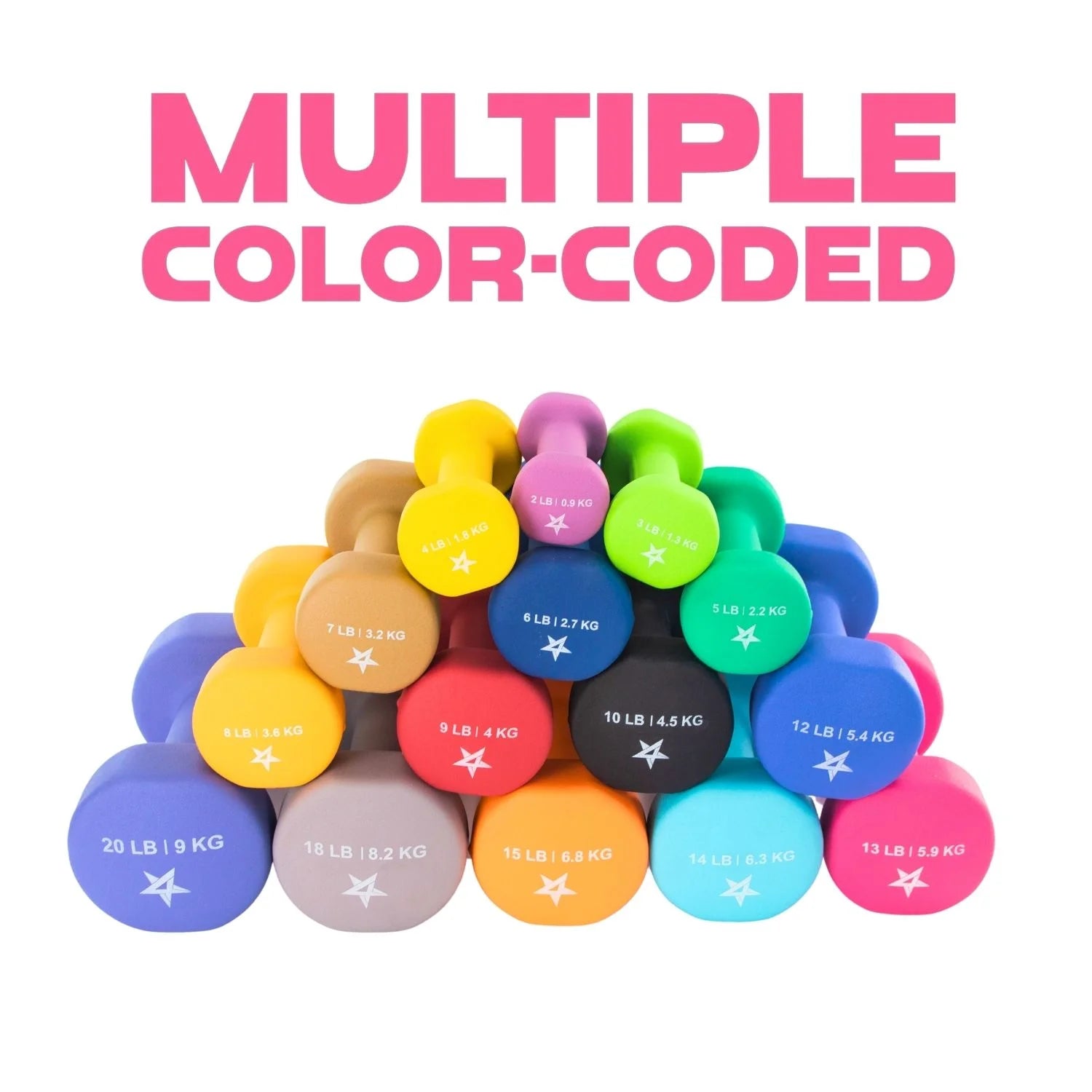 13LBS Set of 2 Neoprene Coated Dumbbells, Pair of Hand Weights for Women, Various Weight Options and 15 Color Choices - Pink
