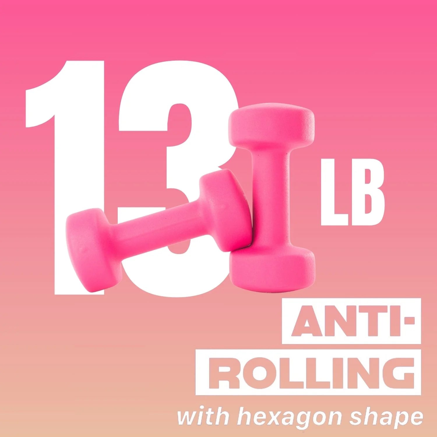 13LBS Set of 2 Neoprene Coated Dumbbells, Pair of Hand Weights for Women, Various Weight Options and 15 Color Choices - Pink